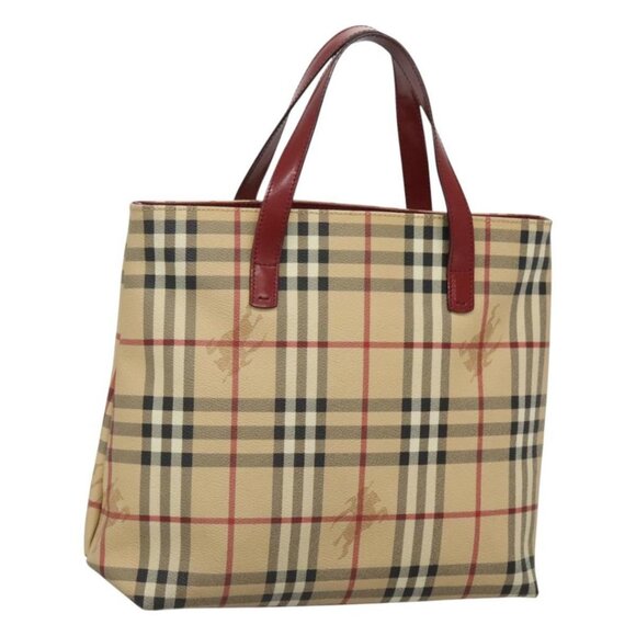 BURBERRY Nova Check Hand Bag PVC Beige Red Silver Auth - Picture 12 of 16